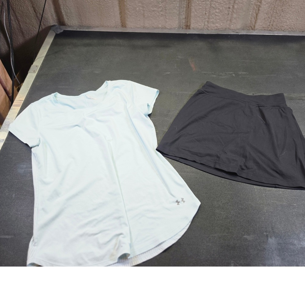 Under Armour Light Blue Mesh Back Top and Prana Black Athletic Skort Set S